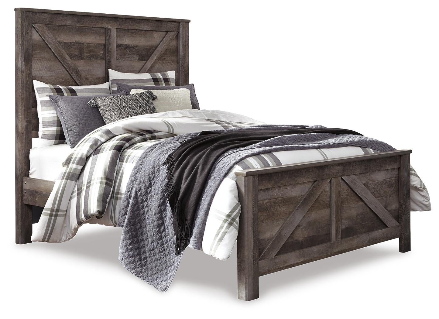 Wynnlow Queen Crossbuck Panel Bed with Mirrored Dresser, Chest and Nightstand