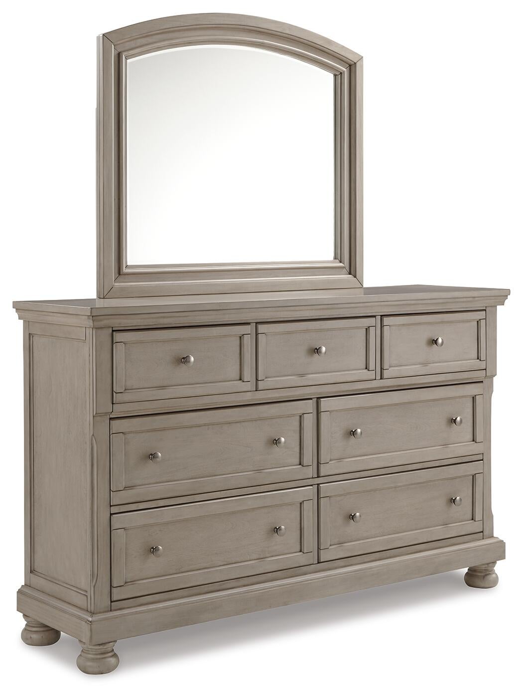 Lettner California King Panel Bed with Mirrored Dresser, Chest and Nightstand