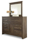 Juararo King Poster Bed with Mirrored Dresser and Nightstand