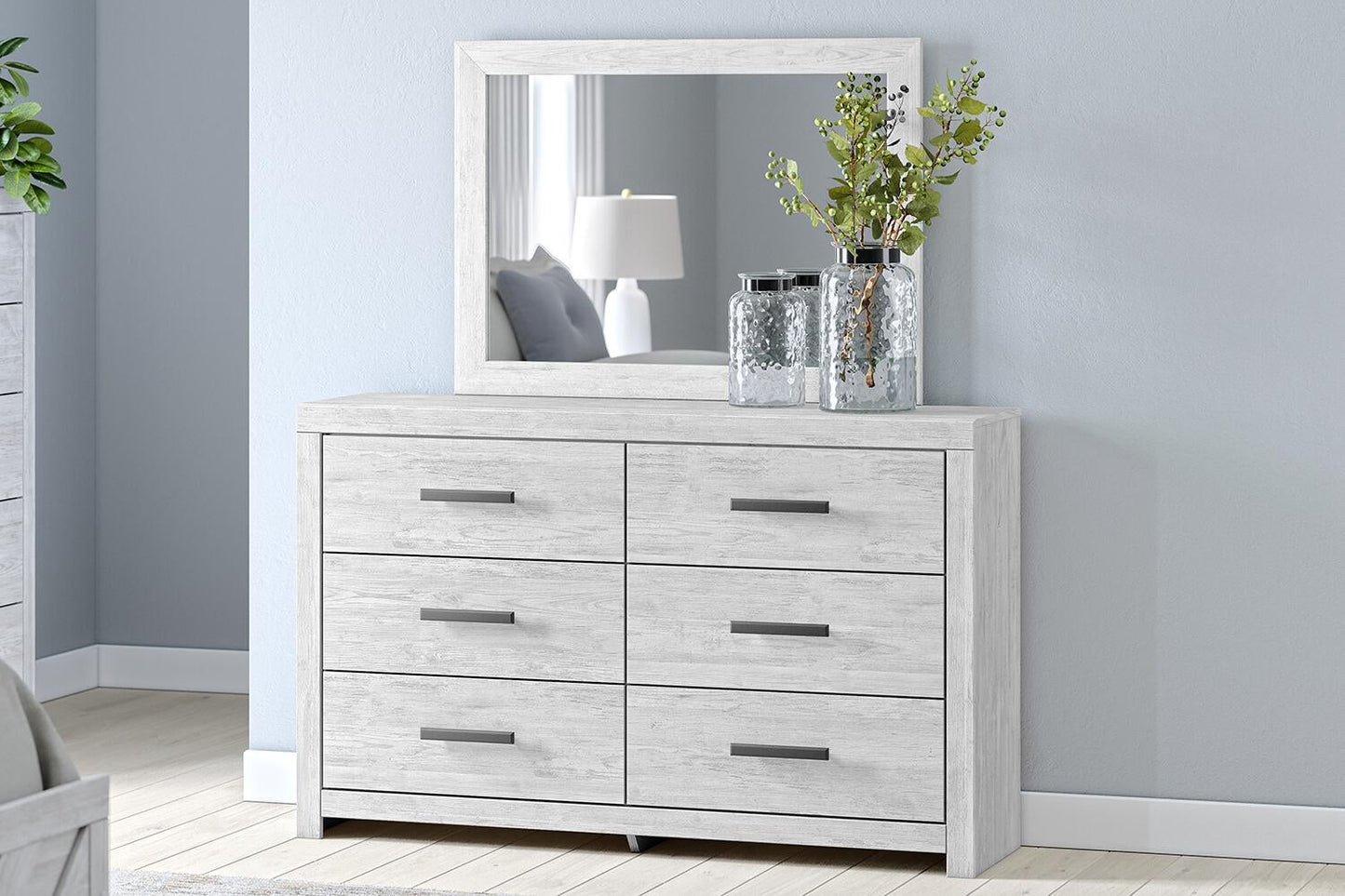 Cayboni Full Panel Bed with Mirrored Dresser and Nightstand