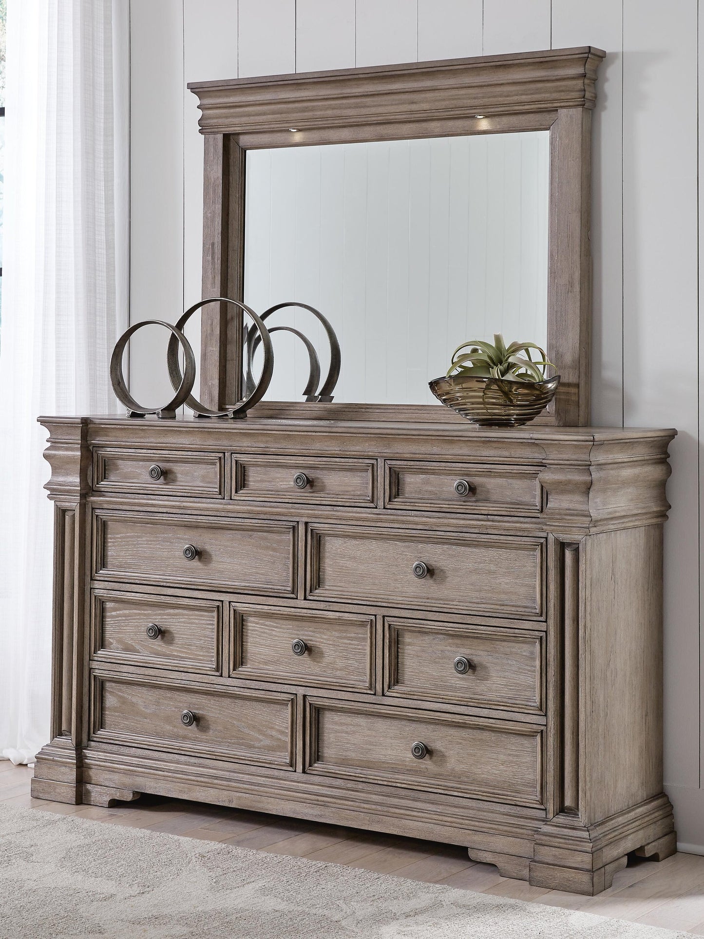 Blairhurst California King Panel Bed with Mirrored Dresser and Nightstand