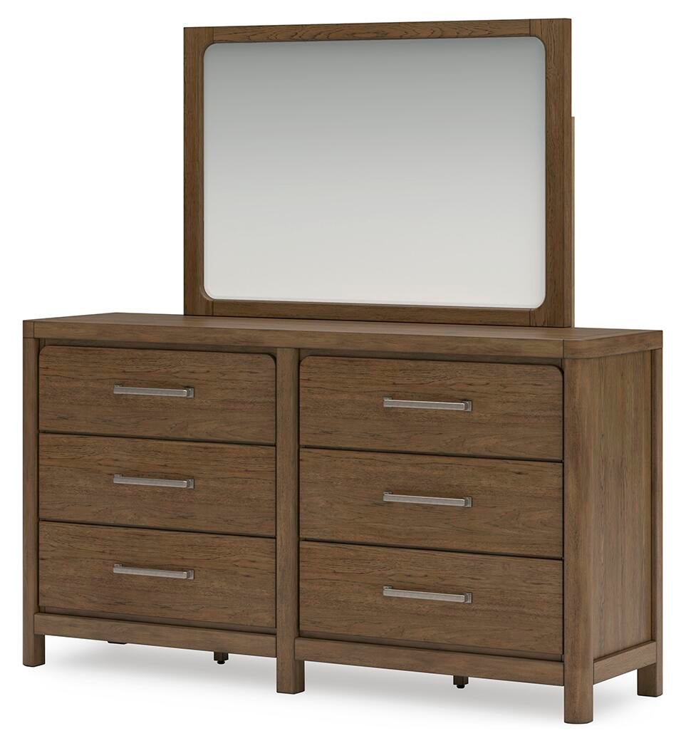 Cabalynn California King Upholstered Bed with Mirrored Dresser