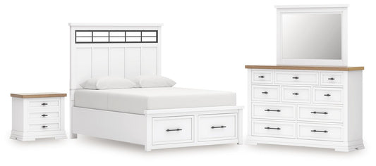 Ashbryn King Panel Storage Bed, Dresser, Mirror and Nightstand