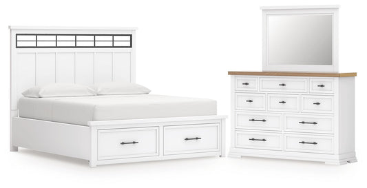Ashbryn California King Panel Storage Bed, Dresser and Mirror