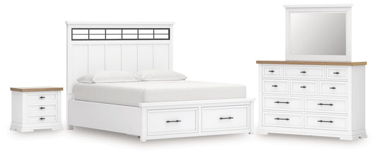 Ashbryn California King Panel Storage Bed, Dresser, Mirror and Nightstand
