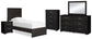 Belachime Twin Panel Bed with Mirrored Dresser, Chest and Nightstand