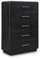 Rowanbeck California King Upholstered Panel Bed, Dresser, Mirror, Chest and Nightstand