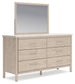 Cadmori Queen Upholstered Panel Bed with Mirrored Dresser, Chest and Nightstand