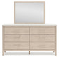 Cadmori Queen Upholstered Panel Bed with Mirrored Dresser, Chest and Nightstand