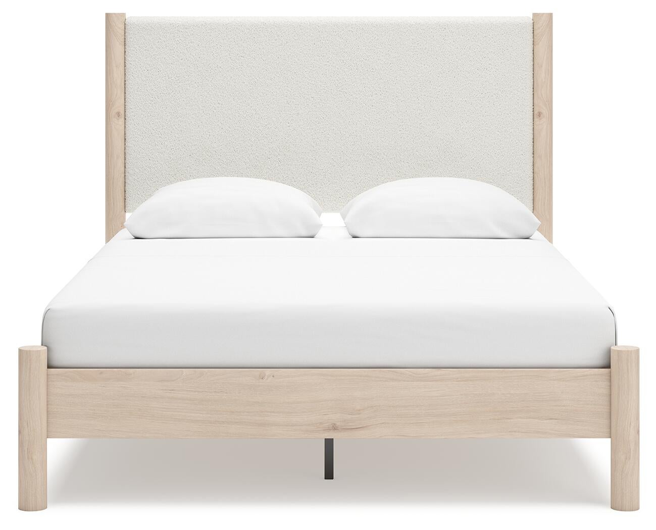 Cadmori Queen Upholstered Panel Bed with Mirrored Dresser, Chest and Nightstand