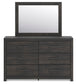 Delmorta Full Panel Bed with Storage, Dresser, Mirror, Chest and Nightstand