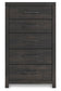 Delmorta Full Panel Bed with Storage, Dresser, Mirror, Chest and Nightstand