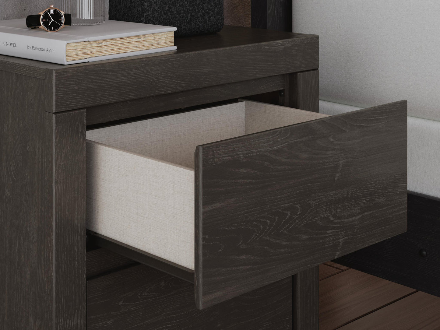 Parlayon Queen Panel Storage Bed, Dresser, Mirror, Chest and Nightstand