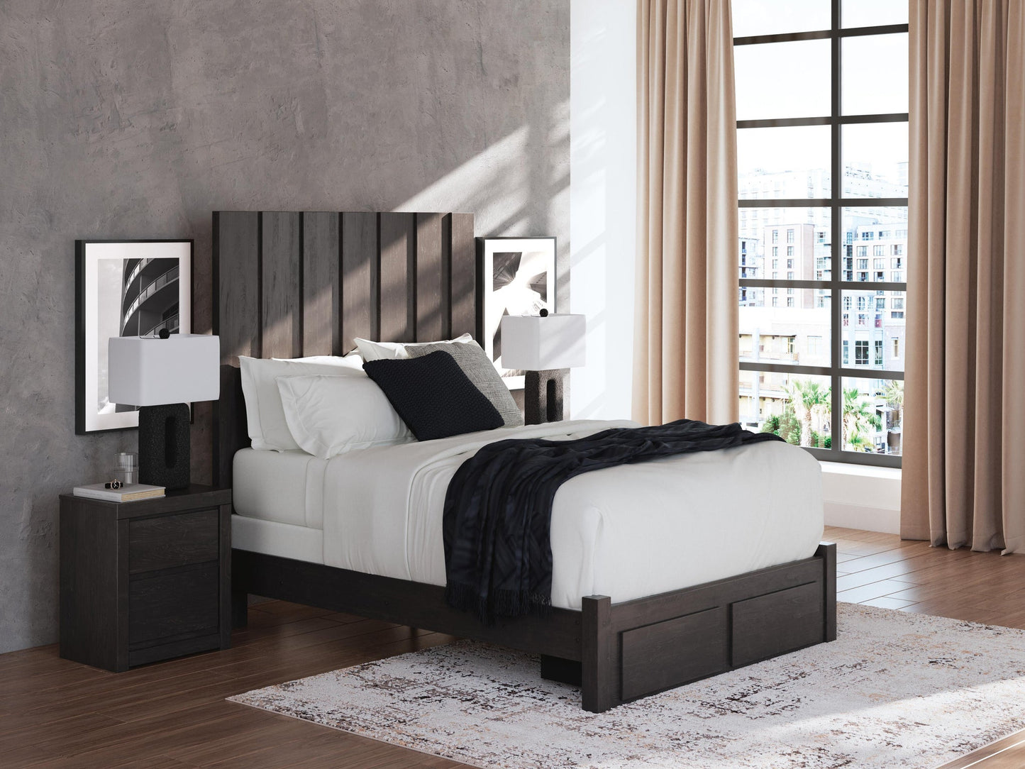 Parlayon Queen Panel Storage Bed, Dresser, Mirror, Chest and Nightstand