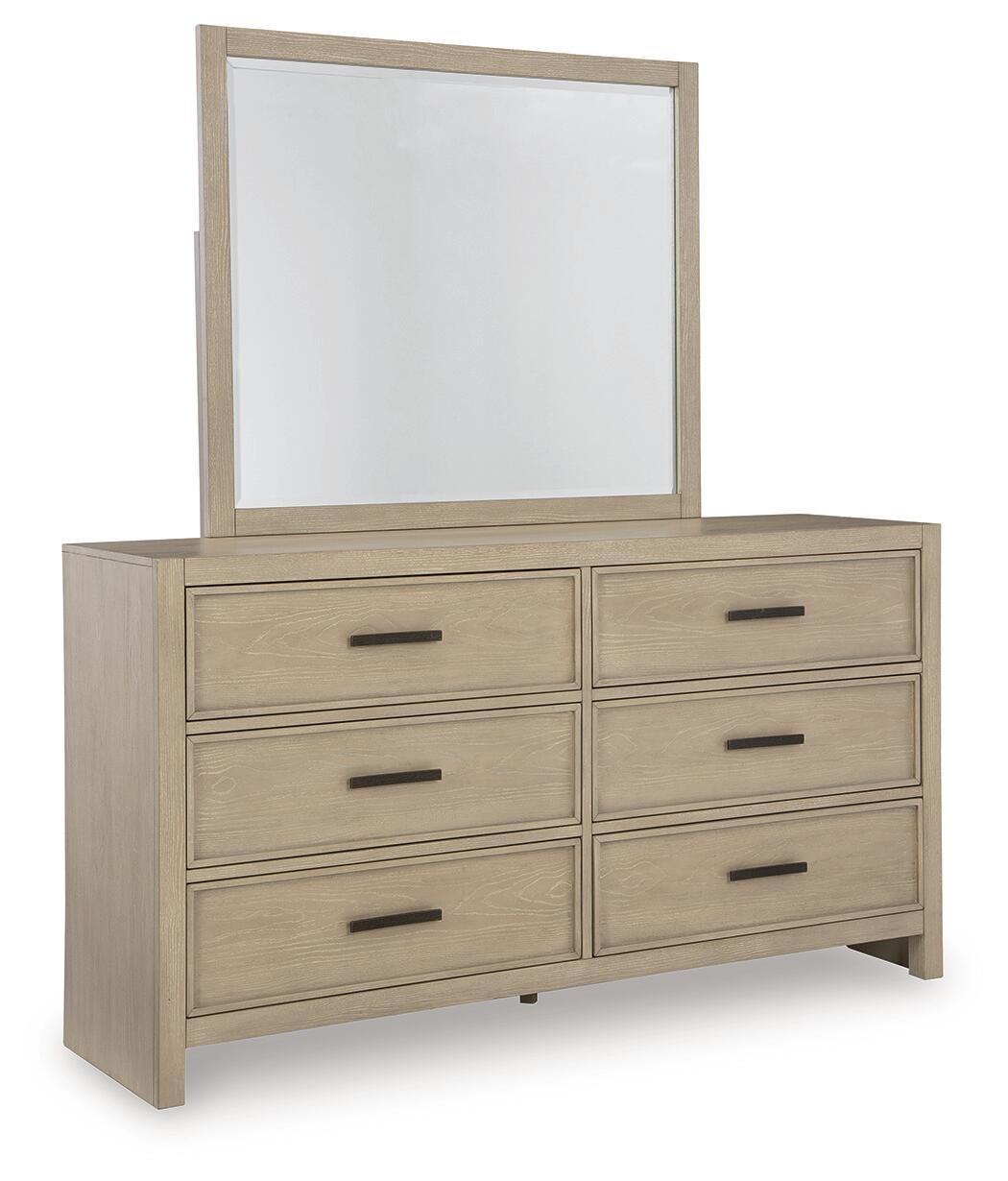 Calmoro California King Bookcase Bed with Mirrored Dresser