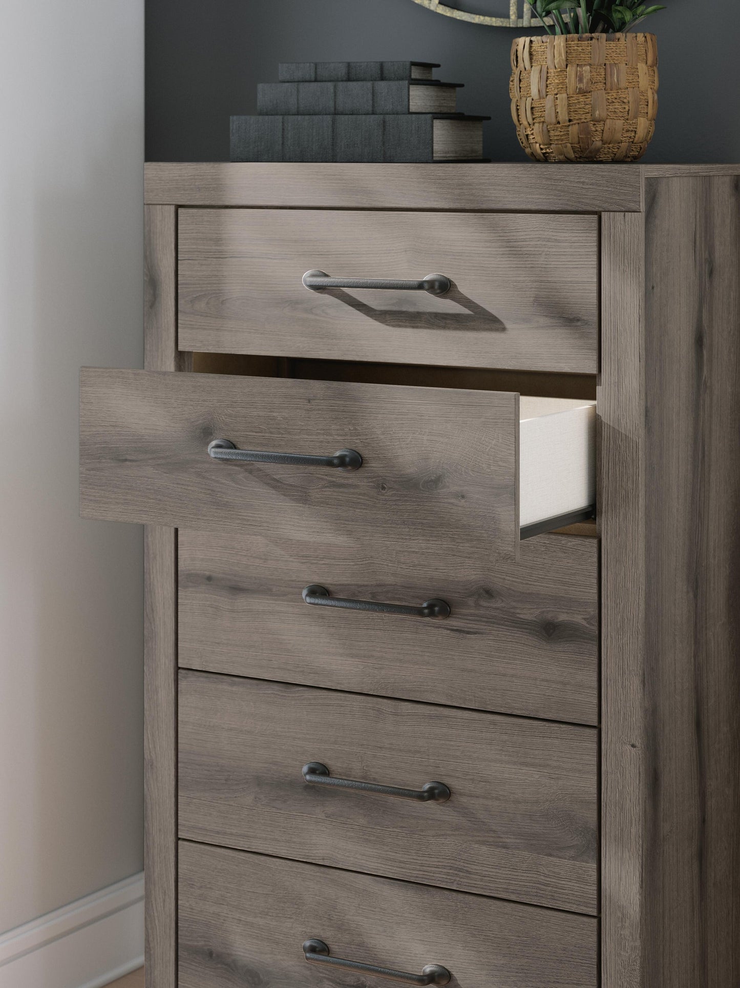Urbanoore Full Panel Bed with Storage, Dresser, Mirror, Chest and Nightstand