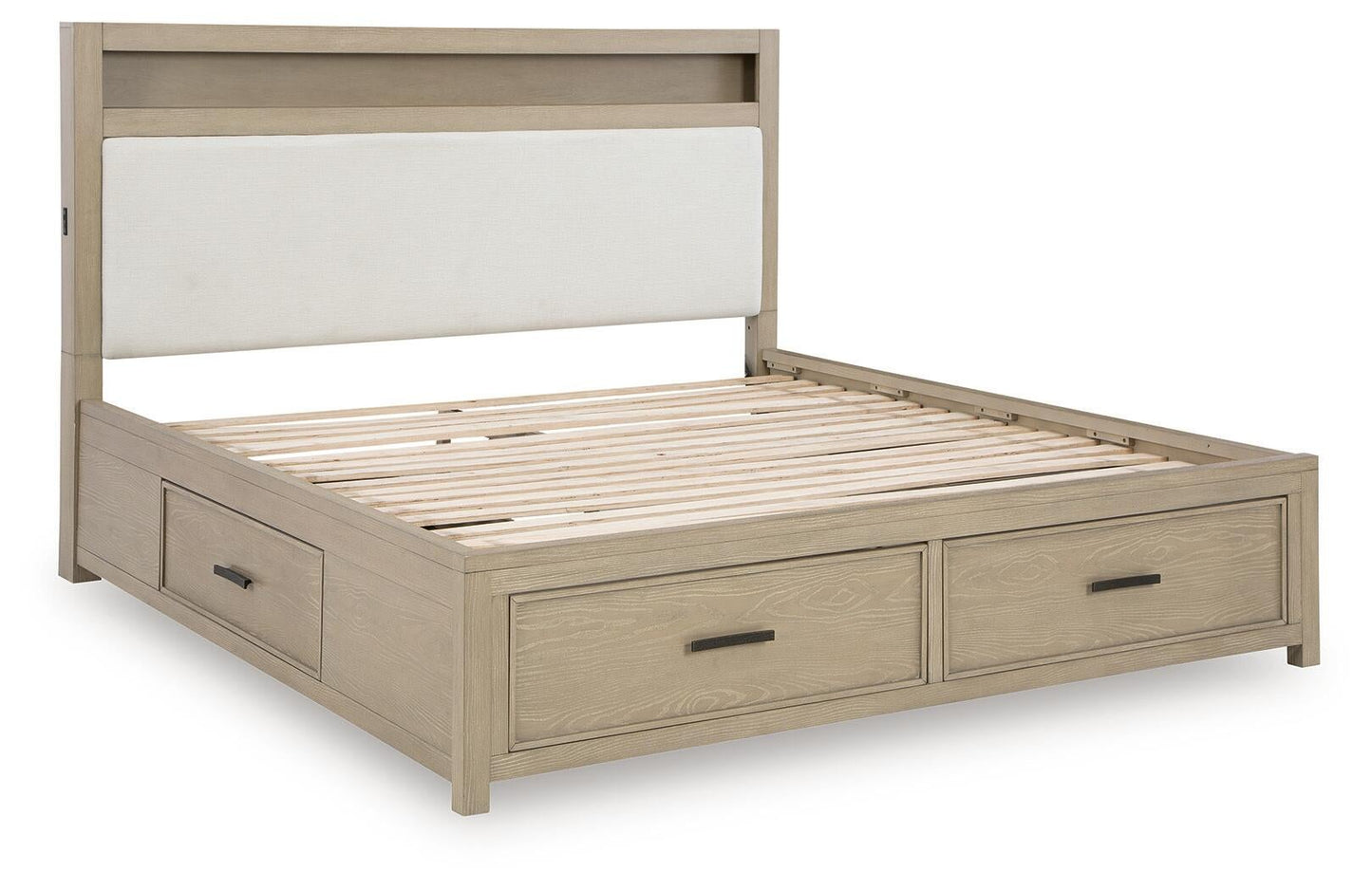 Calmoro King Bookcase Bed with Mirrored Dresser and Nightstand