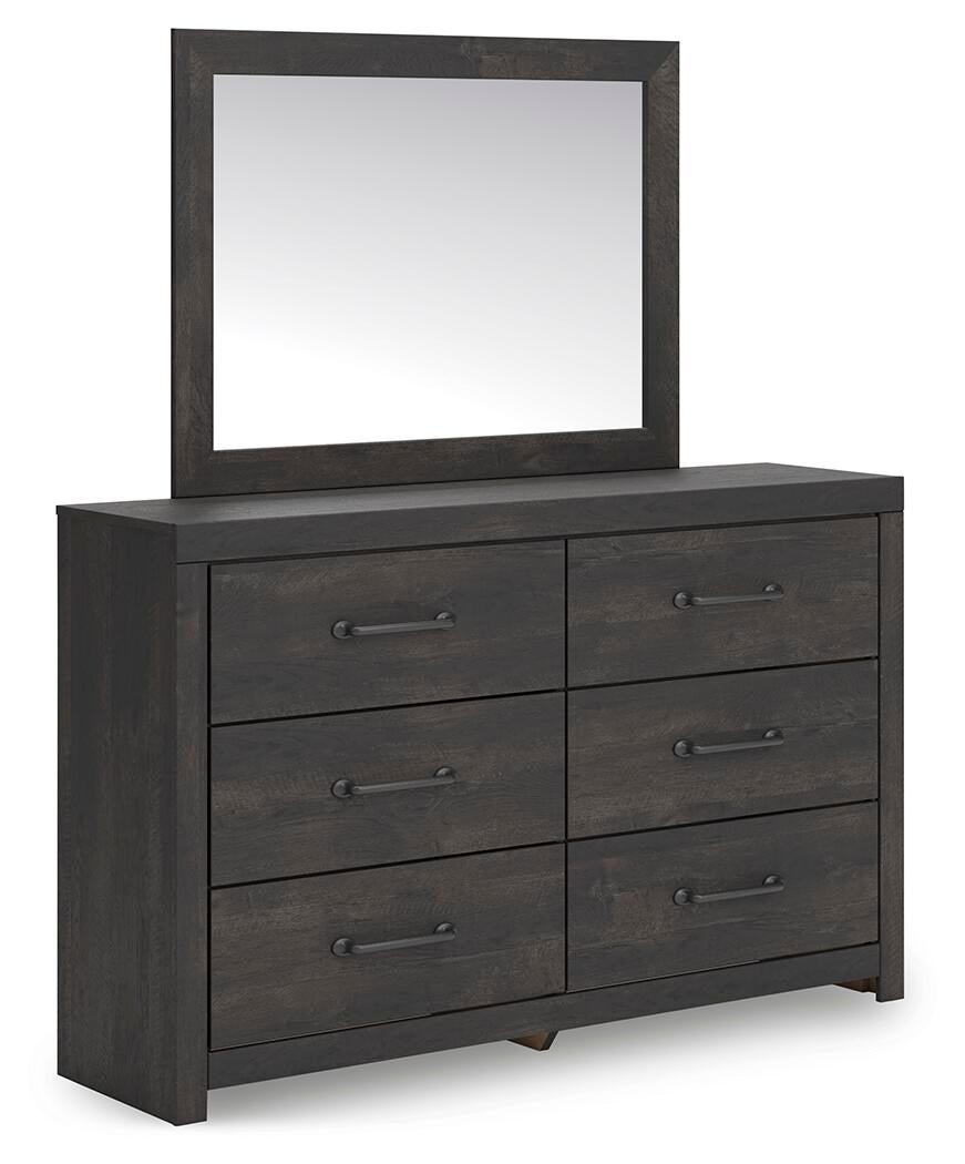 Delmorta Full Panel Bed, Dresser and Mirror