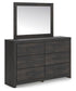 Delmorta Full Panel Bed, Dresser and Mirror