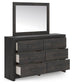Delmorta Full Panel Bed, Dresser and Mirror