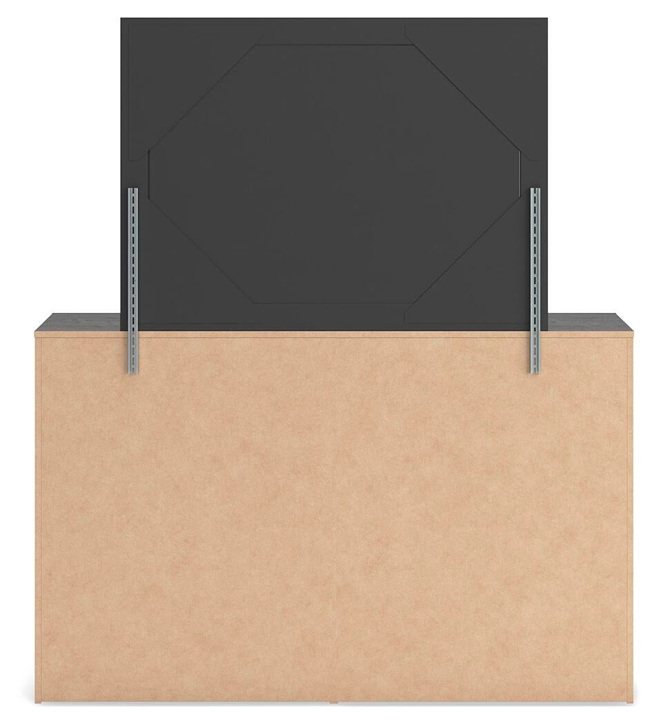 Delmorta Full Panel Storage Bed, Dresser, Mirror and Nightstand