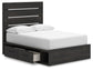 Delmorta Full Panel Storage Bed, Dresser, Mirror and Nightstand
