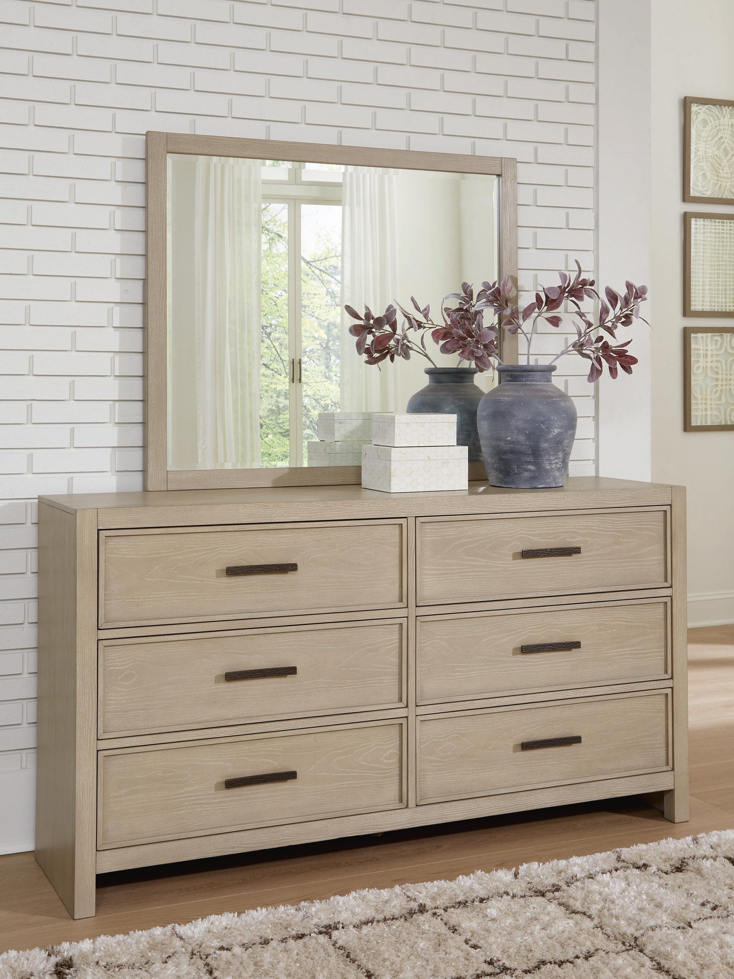 Calmoro Queen Bookcase Bed with Mirrored Dresser