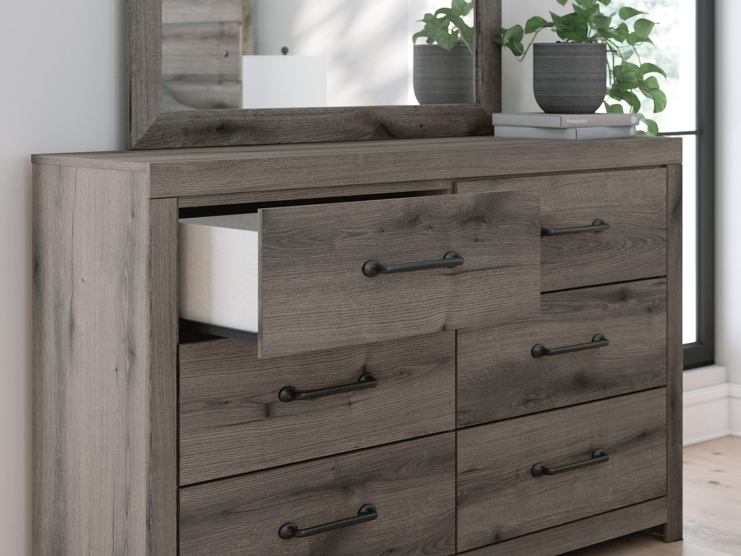 Urbanoore King Panel Bed, Dresser, Mirror and Nightstand