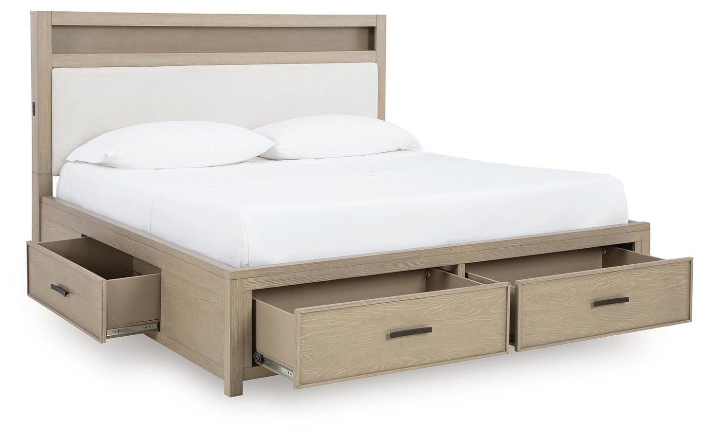 Calmoro King Bookcase Bed with Mirrored Dresser