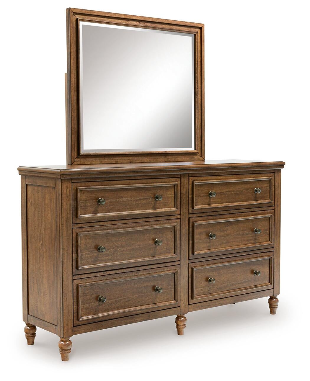 Sturlayne Queen Upholstered Panel Bed, Dresser and Mirror
