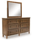 Sturlayne Queen Upholstered Panel Bed, Dresser and Mirror