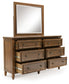 Sturlayne Queen Upholstered Panel Bed, Dresser and Mirror