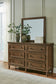 Sturlayne Queen Upholstered Panel Bed, Dresser and Mirror