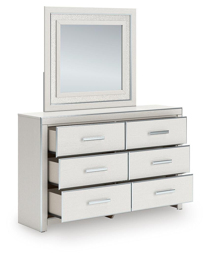 Birmonton King Upholstered Panel Platform Bed, Dresser, Mirror, Chest and Nightstand