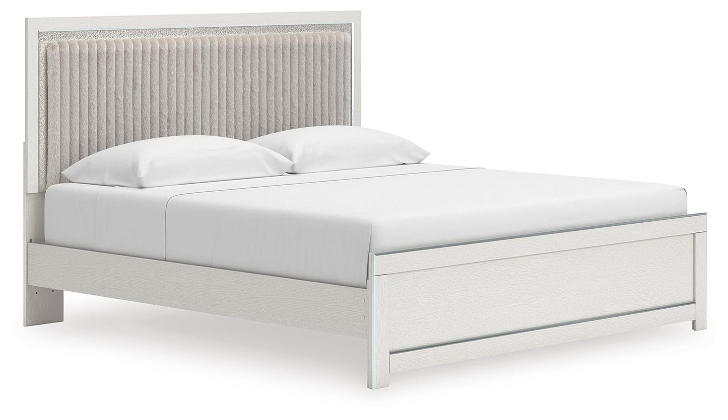 Birmonton King Upholstered Panel Platform Bed, Dresser, Mirror, Chest and Nightstand