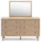 Cielden Full Upholstered Bed with Roll Slats, Dresser and Mirror