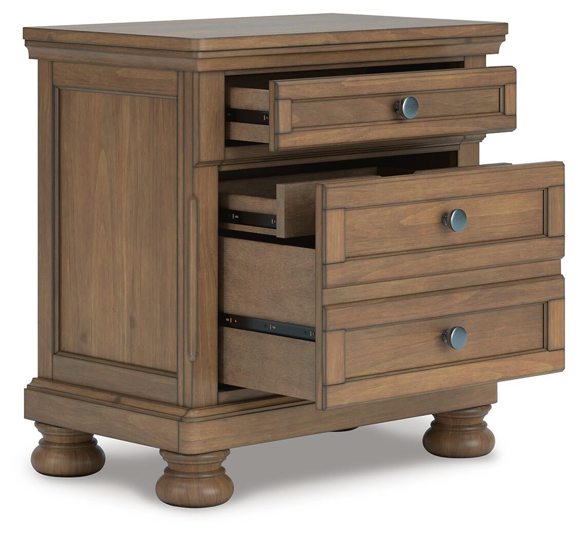 Vandenmore Queen Storage Sleigh Bed with Mirrored Dresser and Nightstand