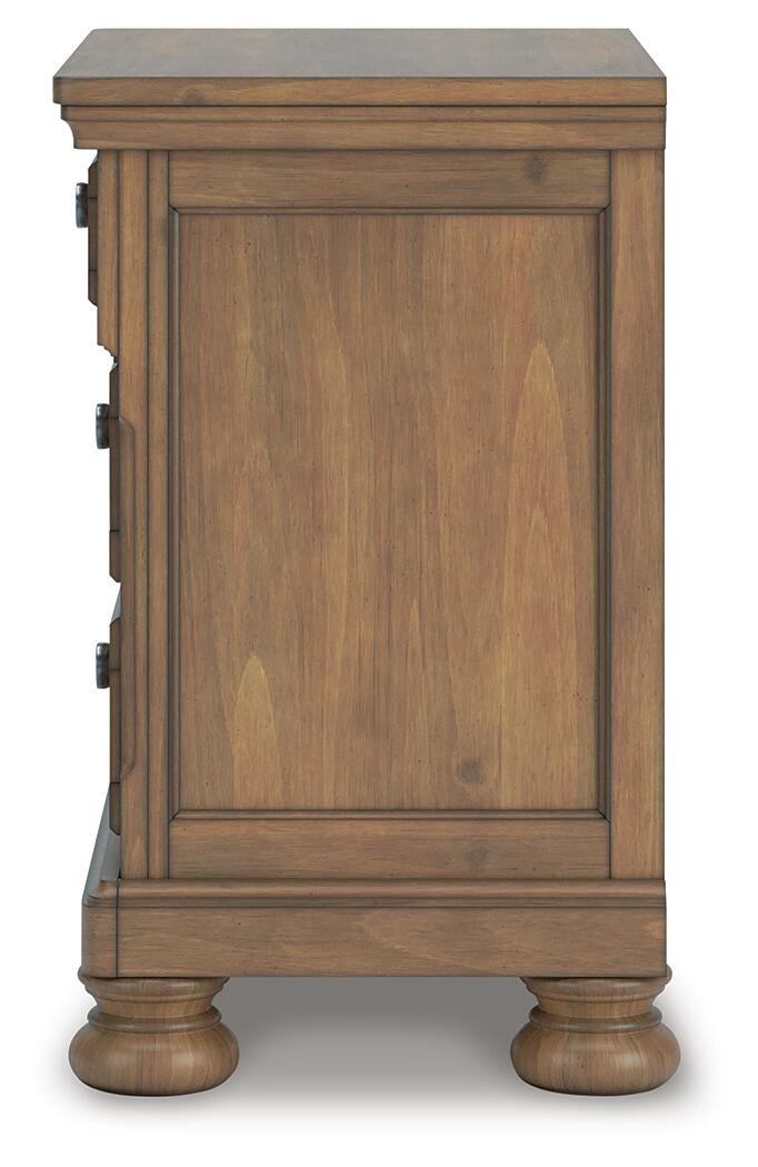 Vandenmore Queen Storage Sleigh Bed with Mirrored Dresser and Nightstand