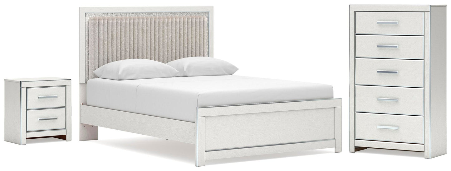 Birmonton Queen Upholstered Panel Platform Bed, Dresser, Mirror and Nightstand