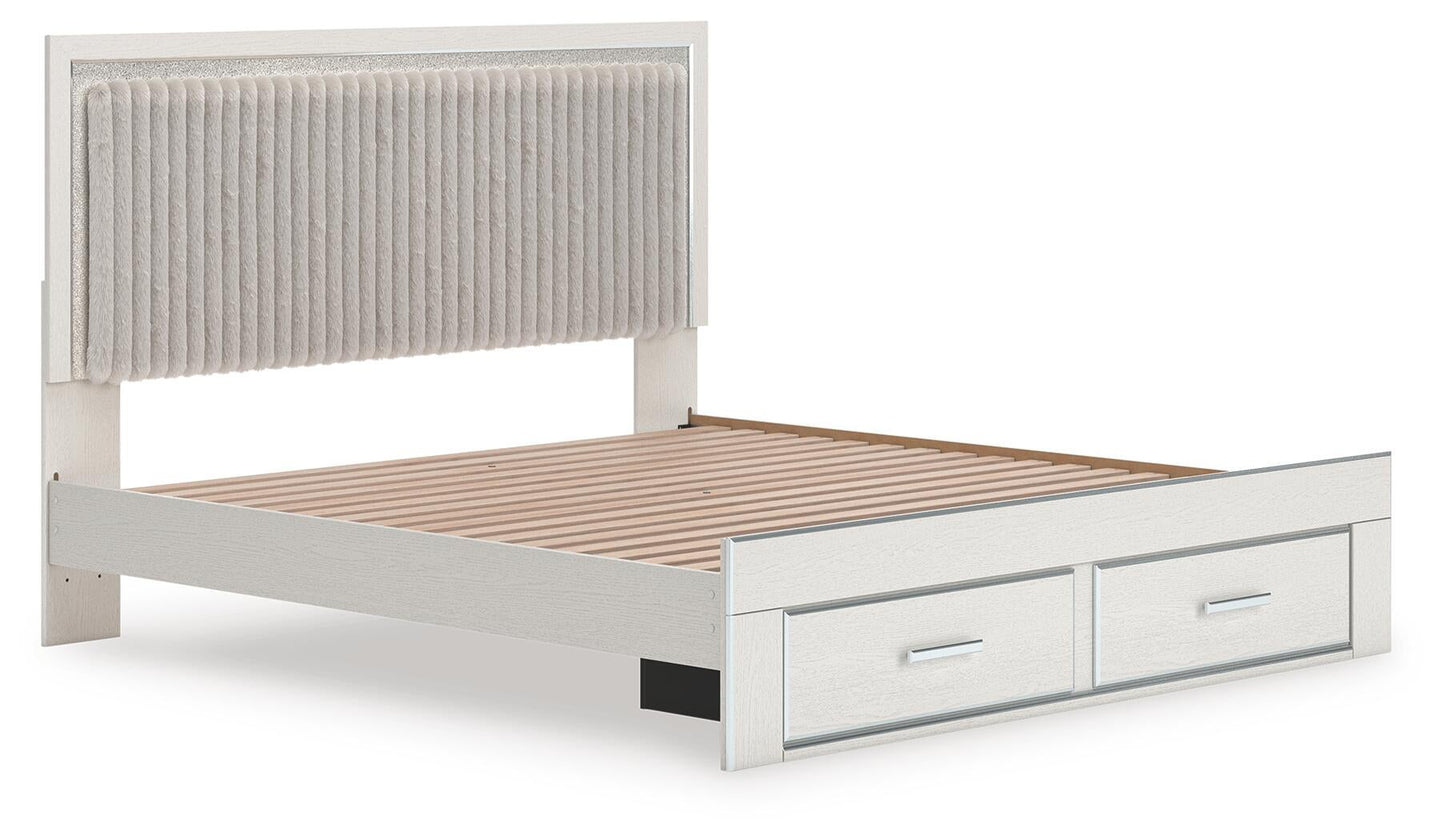 Birmonton King Upholstered Panel Platform Storage Bed, Dresser, Mirror and Nightstand