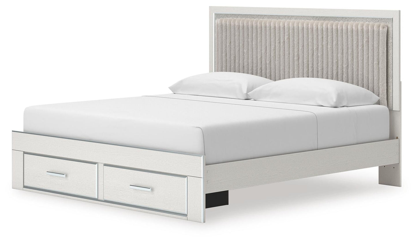 Birmonton King Upholstered Panel Platform Storage Bed, Dresser, Mirror and Nightstand