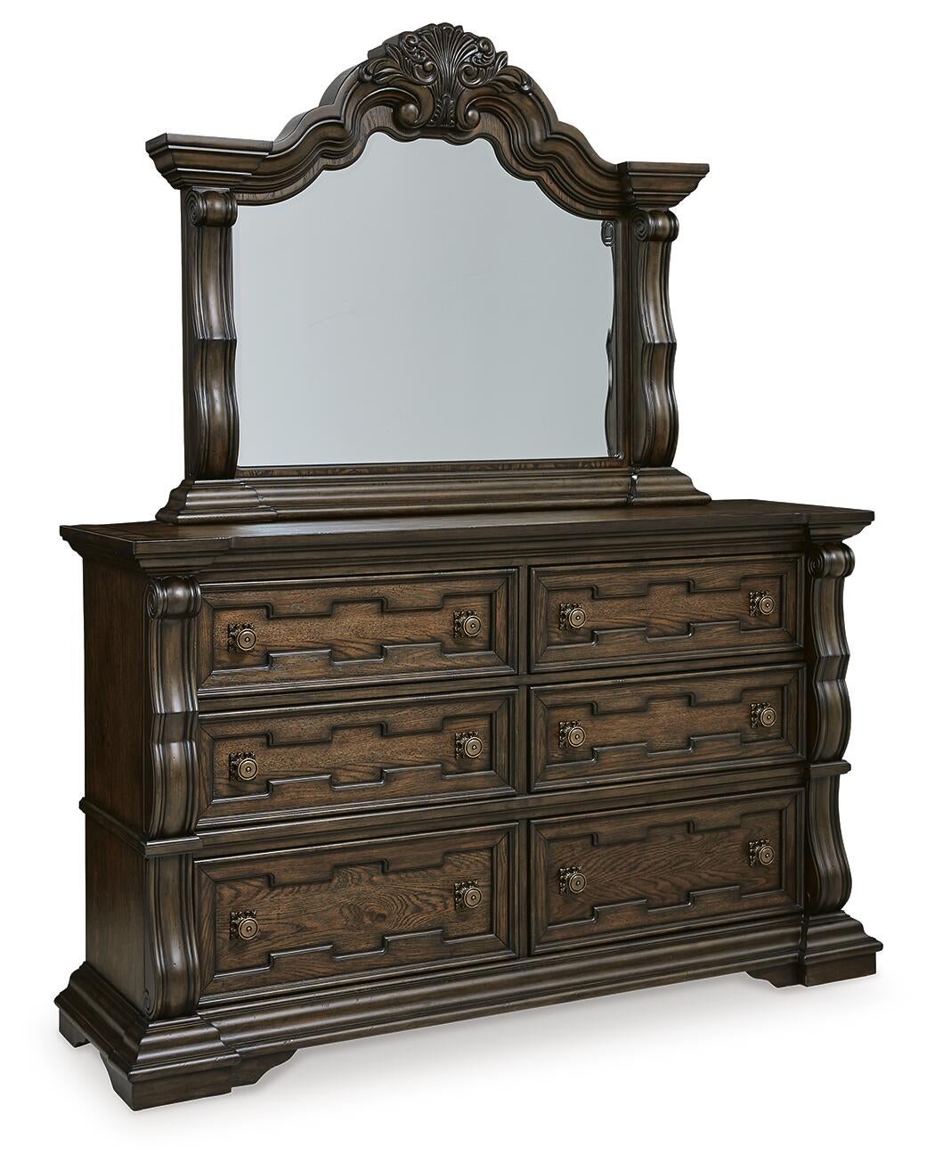 Maylee Queen Canopy Bed, Dresser, Mirror, Chest and Nightstand