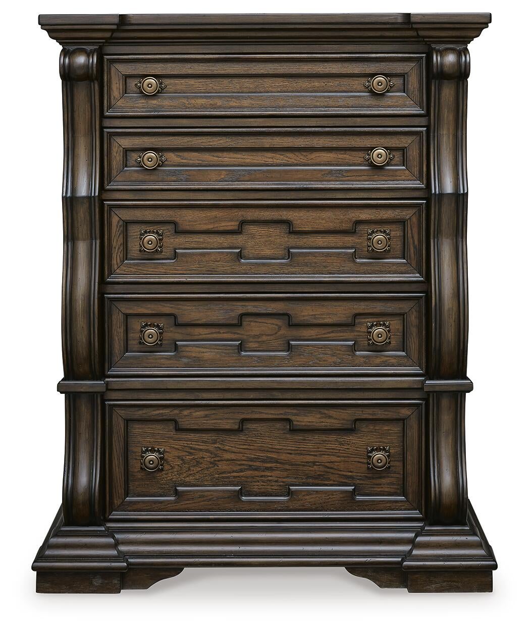 Maylee Queen Canopy Bed, Dresser, Mirror, Chest and Nightstand