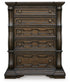 Maylee Queen Canopy Bed, Dresser, Mirror, Chest and Nightstand