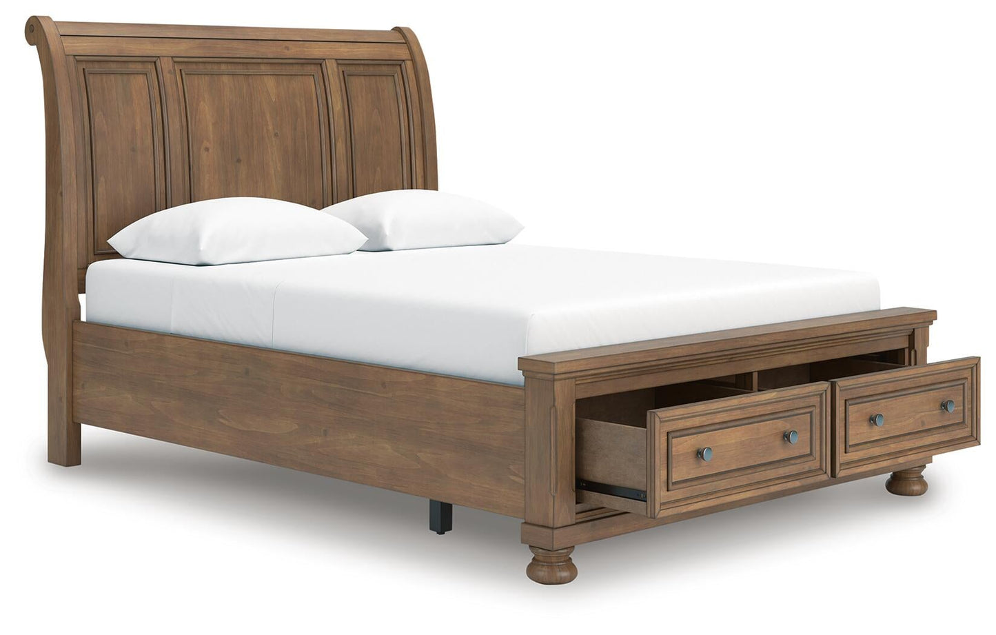 Vandenmore Queen Storage Sleigh Bed with Mirrored Dresser