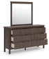 Cadmori King Upholstered Panel Platform Bed, Dresser, Mirror, Chest and Nightstand