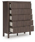 Cadmori King Upholstered Panel Platform Bed, Dresser, Mirror, Chest and Nightstand