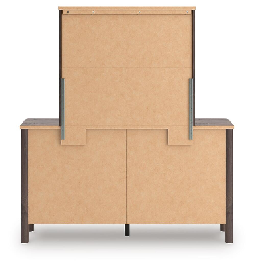 Cadmori King Upholstered Panel Platform Bed, Dresser, Mirror and Nightstand
