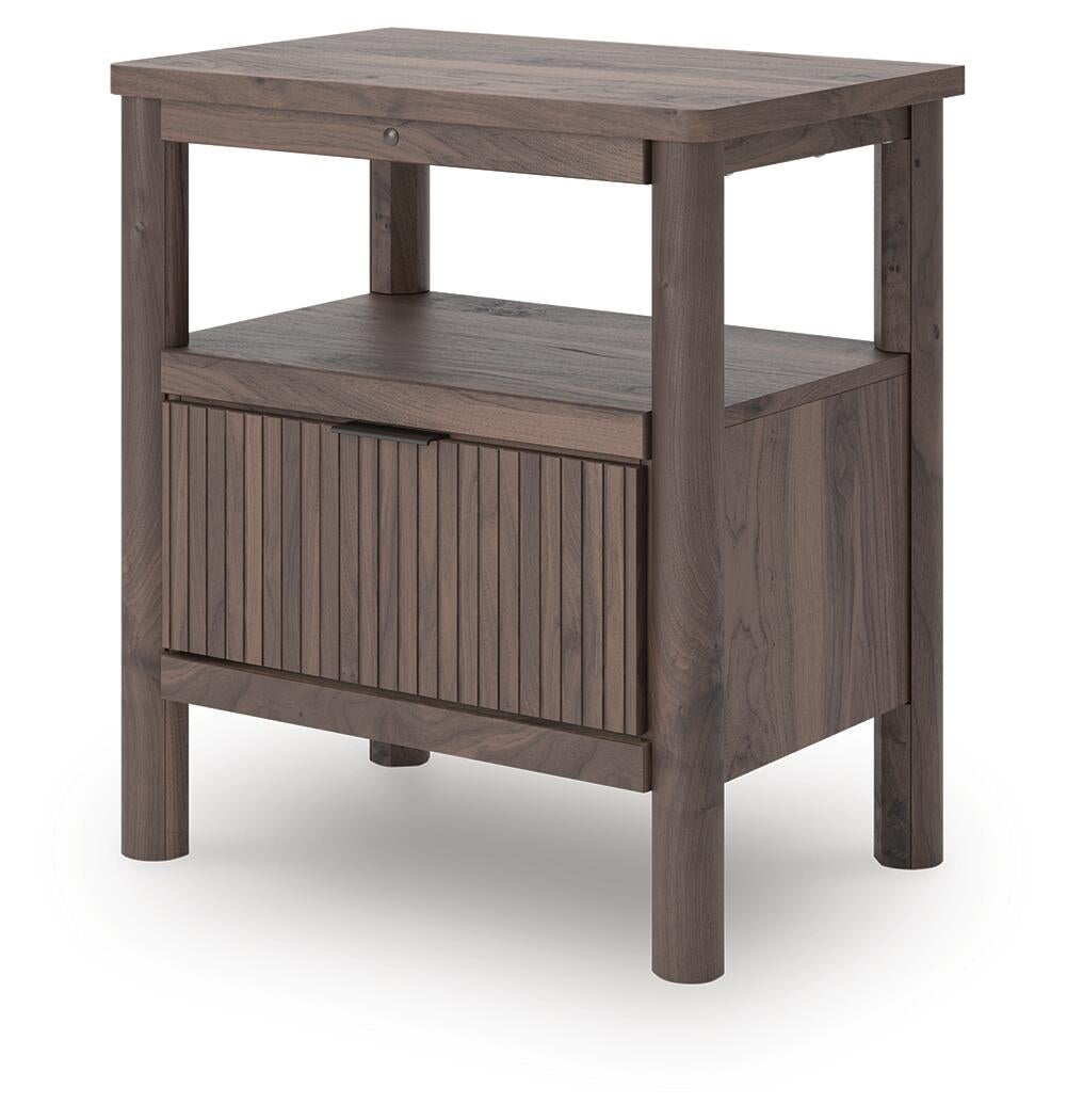 Cadmori King Upholstered Panel Platform Bed, Dresser, Mirror and Nightstand