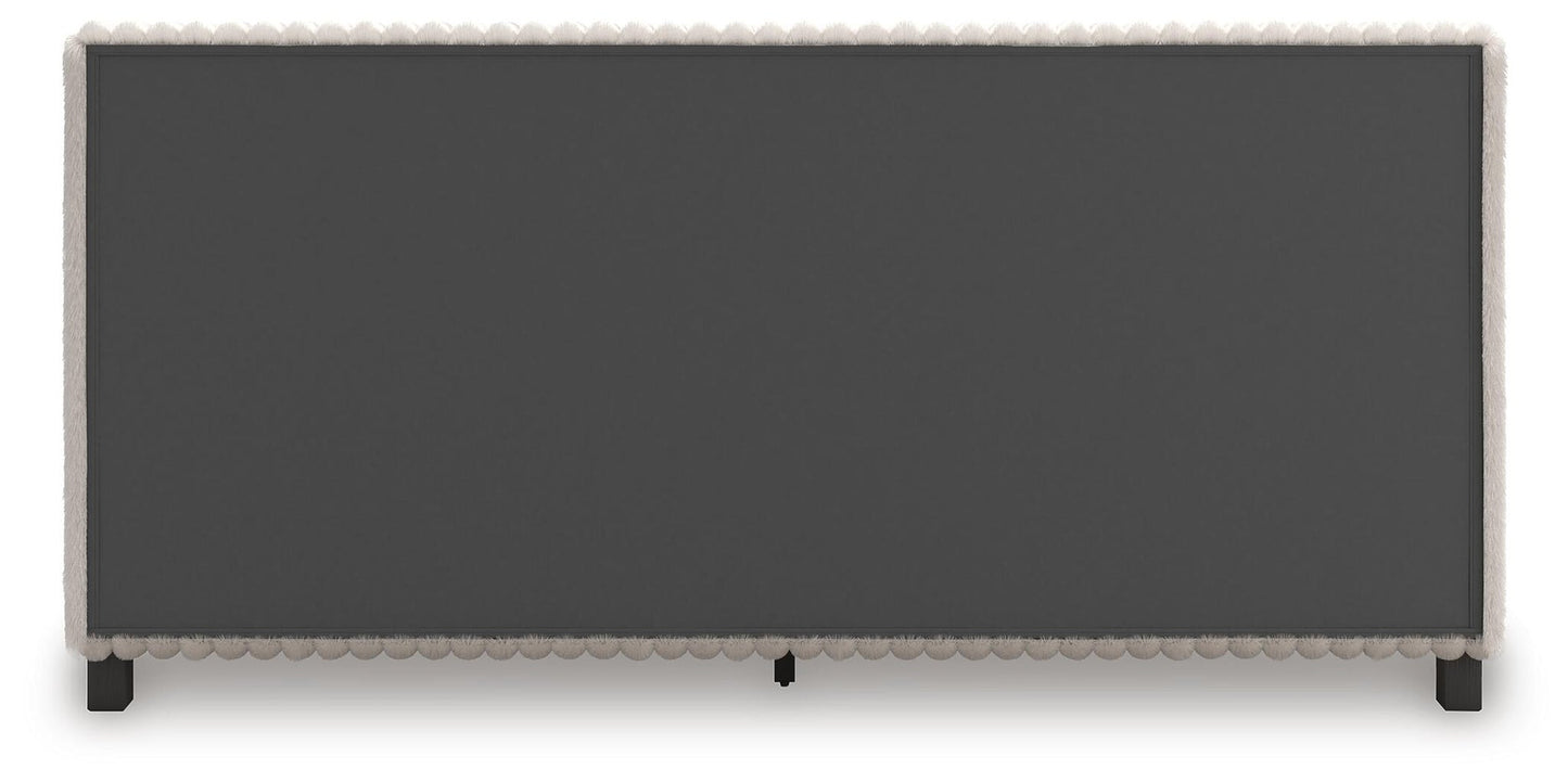 Birmonton California King Upholstered Bed, Dresser, Mirror and Nightstand
